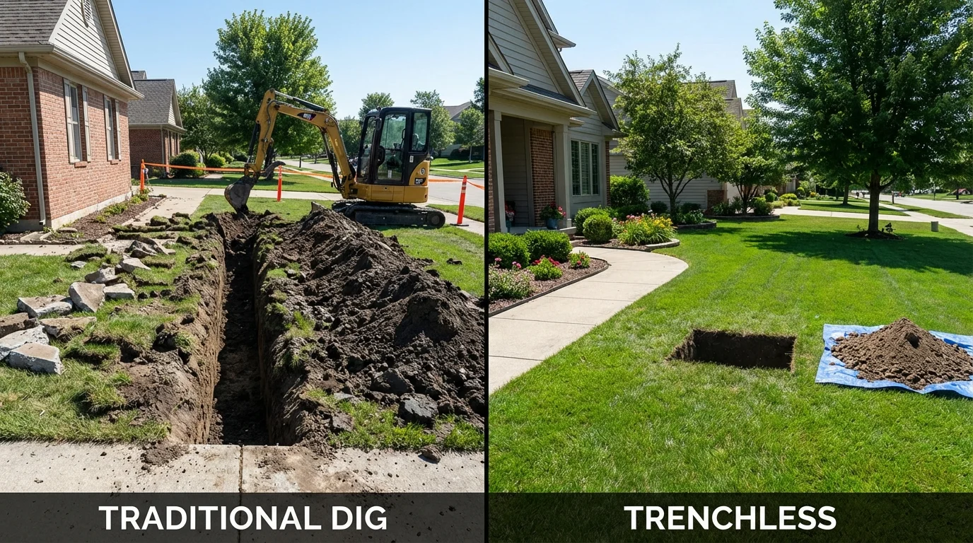 Trenchless sewer repair with minimal yard damage versus traditional excavation in Park Falls, WI